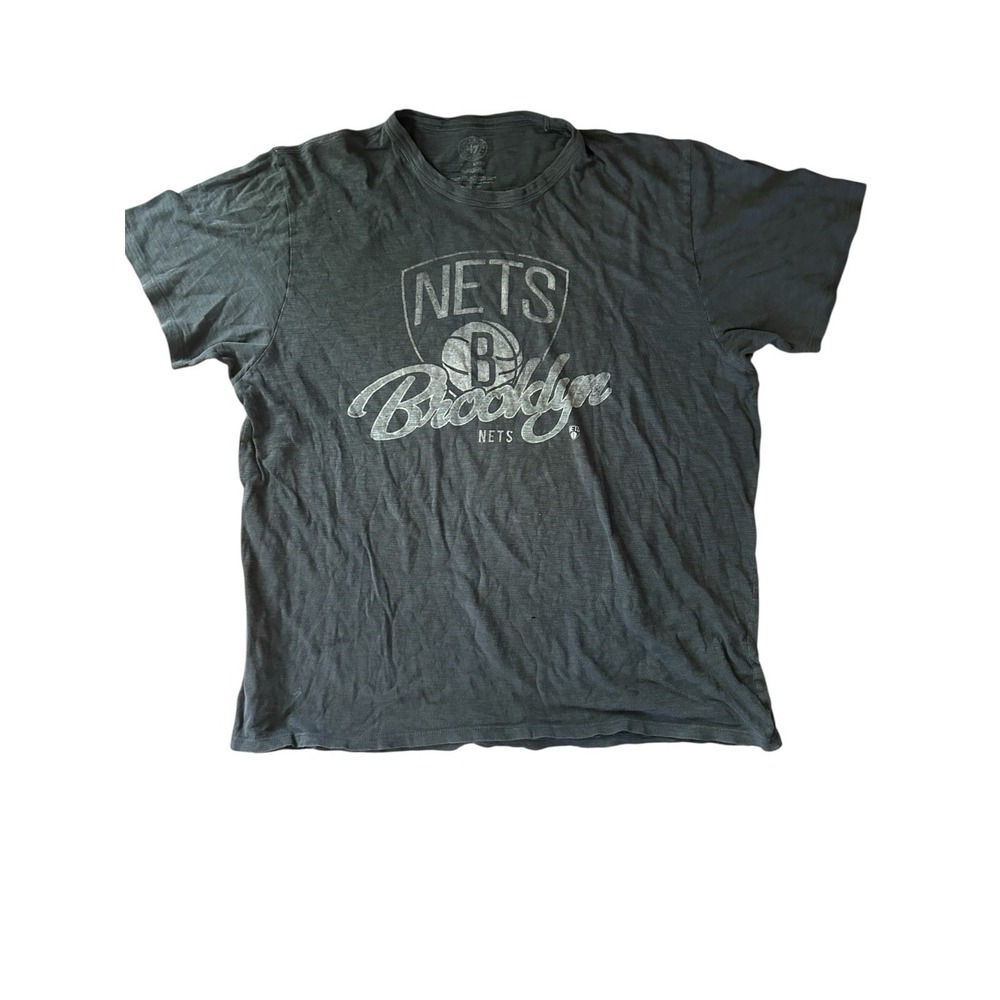 '47 Brand Brooklyn Nets NBA TShirt Mens L Large Gray Distressed Slub Cotton Logo